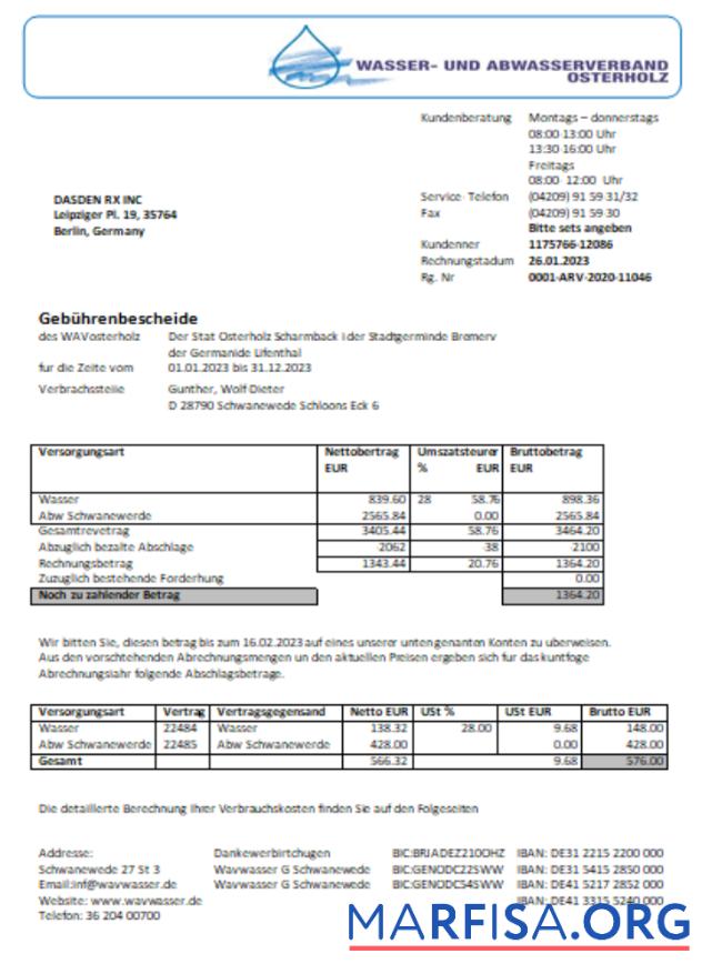 Realistic Wavwasser utility business bill SCR template